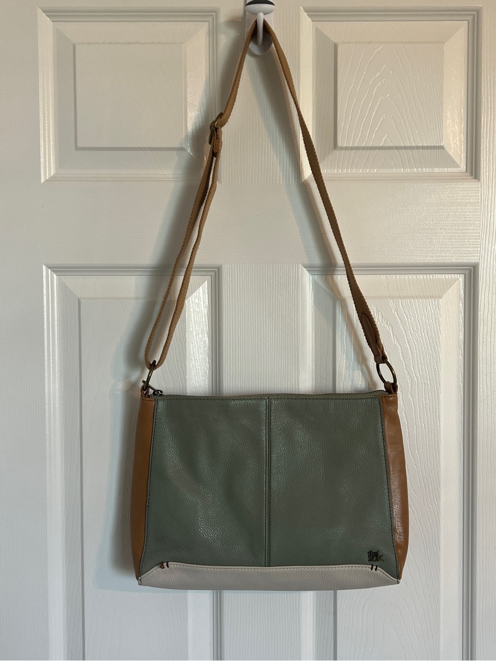 The Sak Colorblock Leather Crossbody Bag | Boho Sage Green Tan Purse